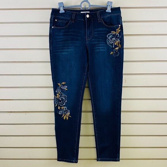Womens 6/28 Kensie Skinny Crop Jeans Floral Embroidery Dark‎ Wash 26" Inseam - Picture 1 of 7